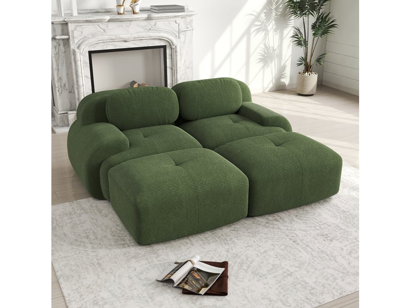  Canapé modulaire 2 places modenvie sans cadre en velours côtelé vert 208 x 178 x 70 cm  - Conforama B