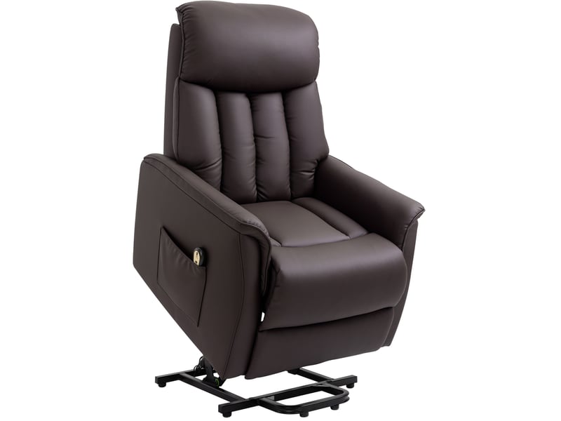 Fauteuil relax électrique inclinable avec aide au relevage et poches latérales en simili cuir brun - Conforama A