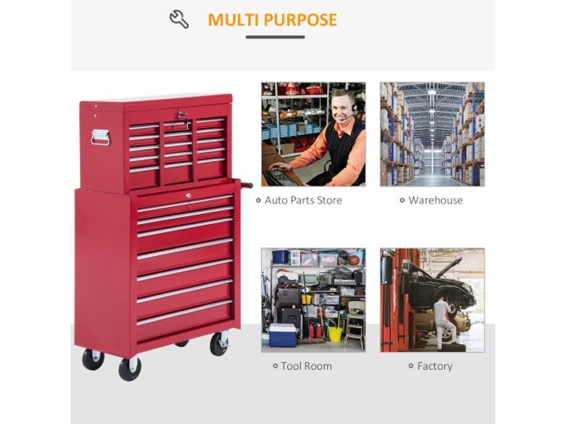  Servante d’atelier mobile en métal rouge, caisse à outils robuste pour atelier et garage  - Conforama B