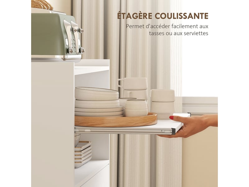 Chariot de cuisine sur roulettes, desserte micro-onde à roulettes avec placard tiroir étagères, blanc, 59 x 40 x 92 cm - Conforama E