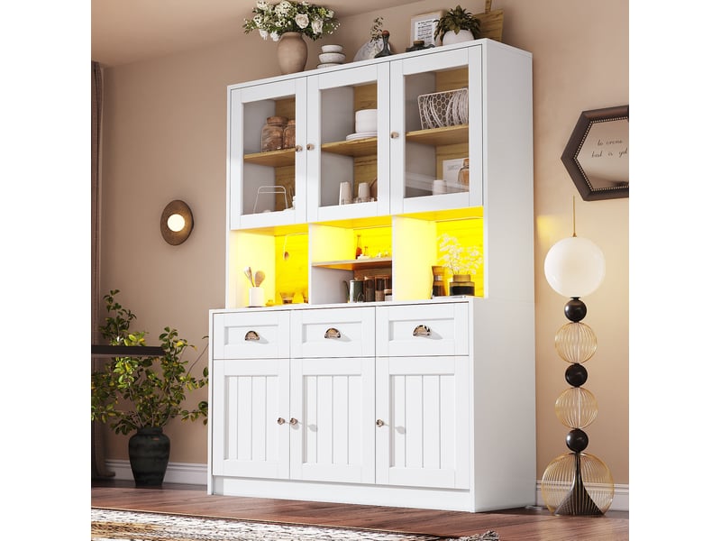  Buffet haut modenvie avec led 140 x 40 x 175 cm mdf blanc  - Conforama B