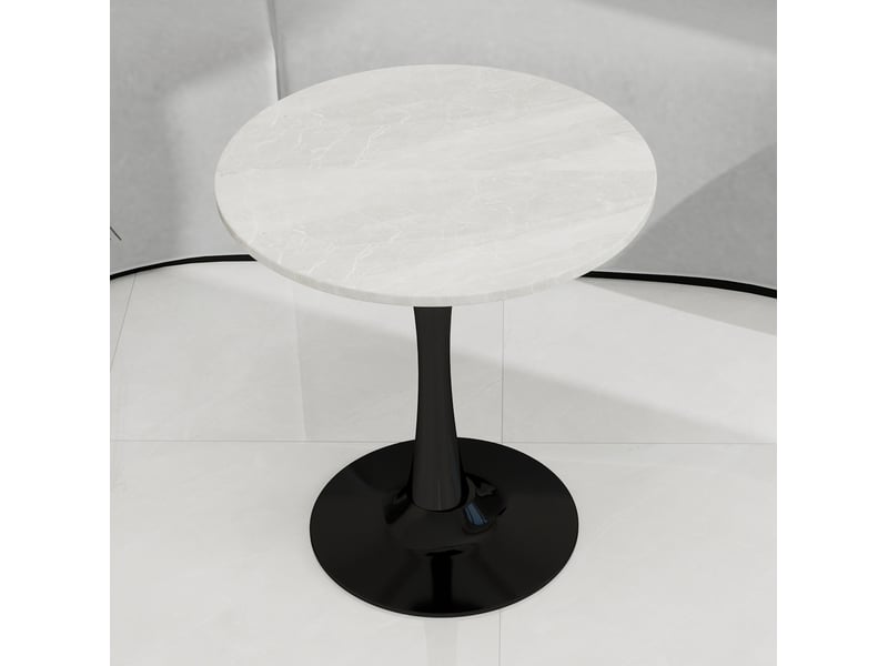  Bout de canapé ronde 70x70x72 cm, design épuré, noir et coloris blanc, motif de marbre en mdf  - Conforama D