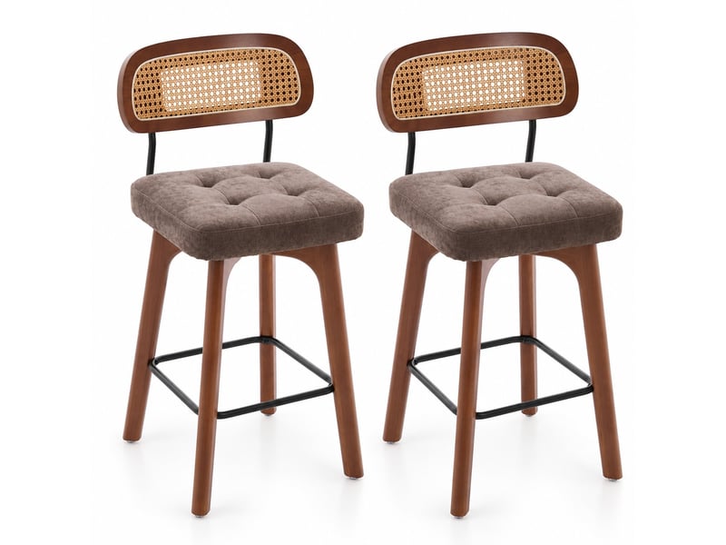 Lot de 2 tabourets de bar pivotants 360° avec dossier en rotin et assise en chenille, marron, 44 x 51 x 96 cm Fay Lum - Conforama A
