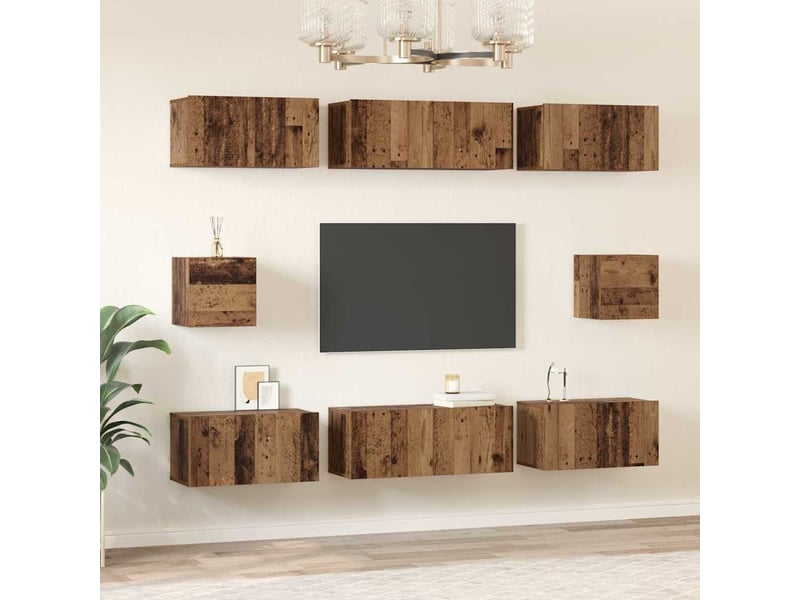  Ensemble meuble tv - banc tv - meuble de rangement 8 pcs bois ancien bois d'ingénierie  - Conforama D