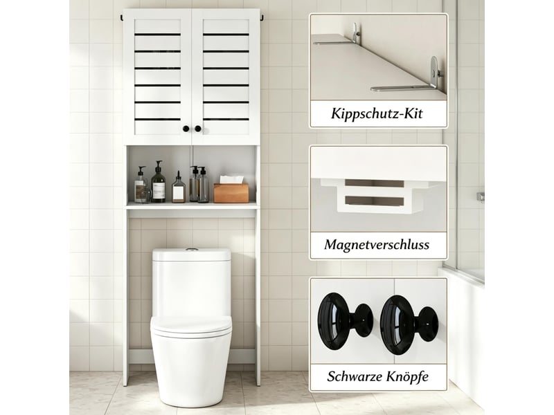 Meuble wc sur toiletteslave-linge, double porte persiennée, rangement gain de place - Conforama E