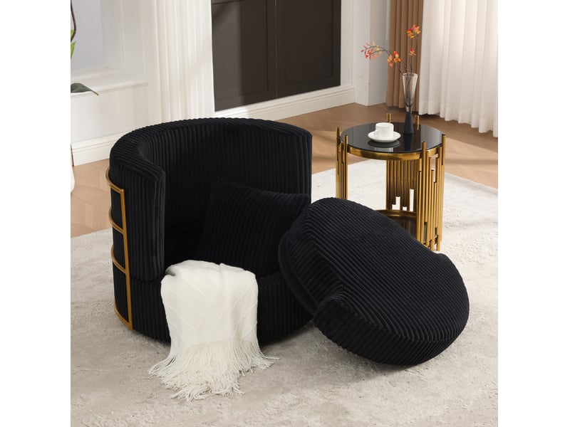  Fauteuil pivotant modenvie 360° en velours côtelé noir avec rangement sous l'assise  - Conforama E
