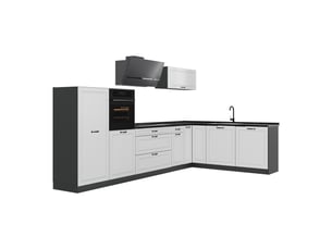 Vicco cuisine en angle, blanc campagneanthracite, 347 x cm plan de travail anthracite