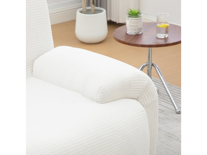  Fauteuil individuel en tissu chenille ivoire avec repose-pieds, compact pour salon et petits espaces  - Conforama R