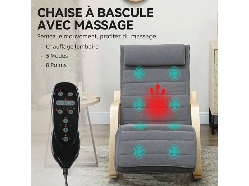  Fauteuil à bascule massant et chauffant gris avec repose-pieds réglable  - Conforama D