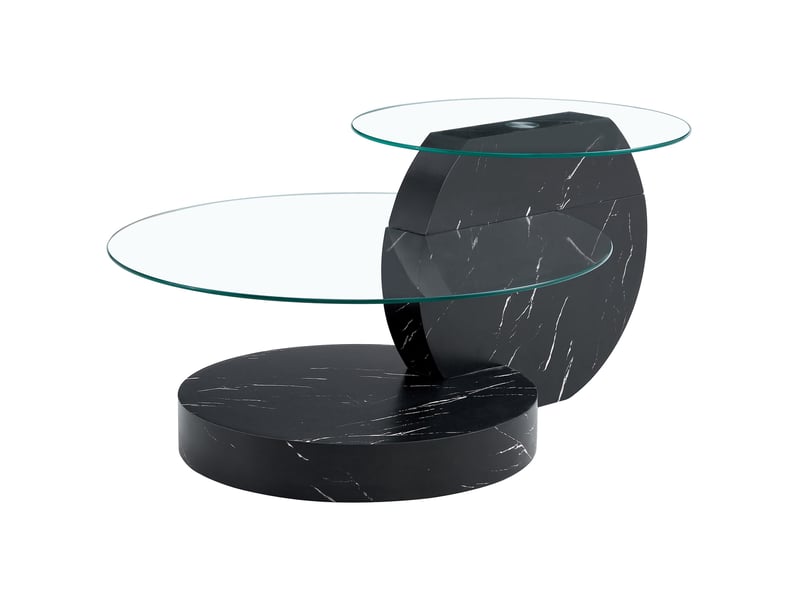  Table basse - 90x51x44cm - en verre trempé &amp; mdf - table de salon multiniveau effet marbre noir - noir veiné  - Conforama A