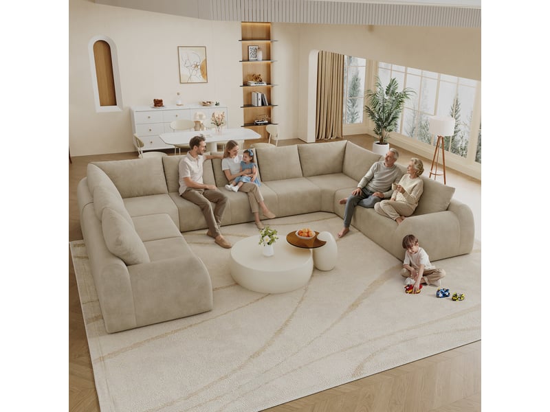  Canapé sans structure en mousse compressée 411 × 267 × 85 cm, kaki, tissu chenille, en u, sans montage, mousse haute élasticité  - Conforama D