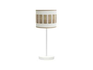 Fabrilamp ivanna lampe à poser blanc effet bois clair, abat-jour cylindrique textile, 1 x e14, 43 cm