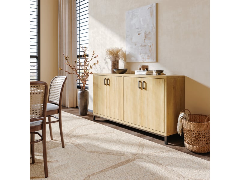  Buffet de cuisine 160 x 35 x 80 cm - bois naturel et noir - meuble de rangement à 4 portes, style industriel et scandinave  - Conforama D