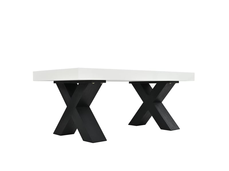  Table basse rectangulaire 100 x 50 x 40 cm avec plateau blanc brillant, pieds en x noirs, mdf  - Conforama A