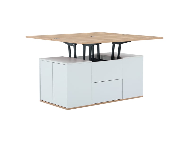  Table basse relevable avec 2 tiroirs, 2 niches et 1 porte, pour salon, en panneaux de particules, blanc, 100×51×47 cm - uvrion  - Conforama E