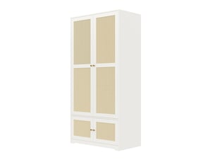 Armoire à vêtements 90 x 48 x 180 cm portes en rotin tressé respirantes tringle et étagères fixes façades laquées anti-rayures côtés en mélaminé résistant finition blanche