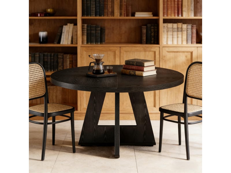  Table à manger ronde 4 places style campagne - lpospi - plateau et pieds robustes en bois d’ingénierie noir 120 cm  - Conforama E