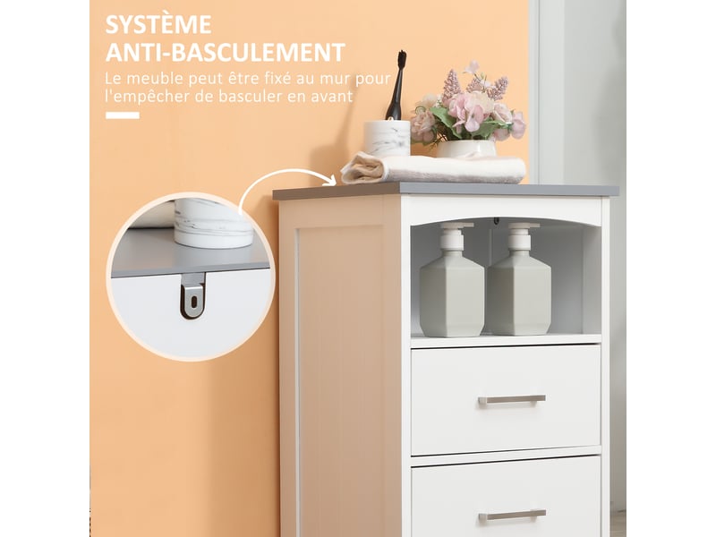  Meuble de salle de bain sur pied meuble de rangement avec 3 tiroirs et 1 niche 40 x 33 x 80 cm blanc  - Conforama R