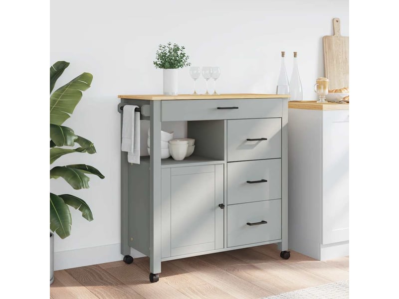  Desserte de cuisine, chariot de rangement 84x40x88,5 cm gris bois massif de pin shl97410  - Conforama C