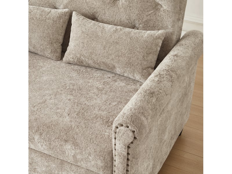  Canapé droit convertible 2 places en tissu taupe, dossier réglable 3 positions et couchage d'appoint 170x98 cm  - Conforama D