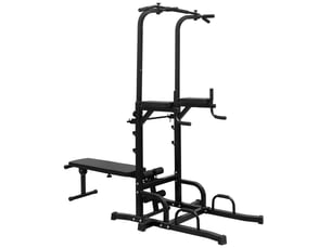 Station de musculation power tower réglable, barre de traction et banc, exercices abdominaux