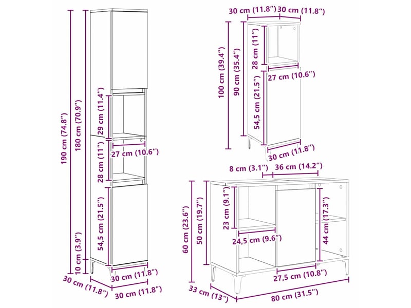 Ensemble de mobilier de salle de bain 3 pièces chêne artisanal cf64448  - Conforama E