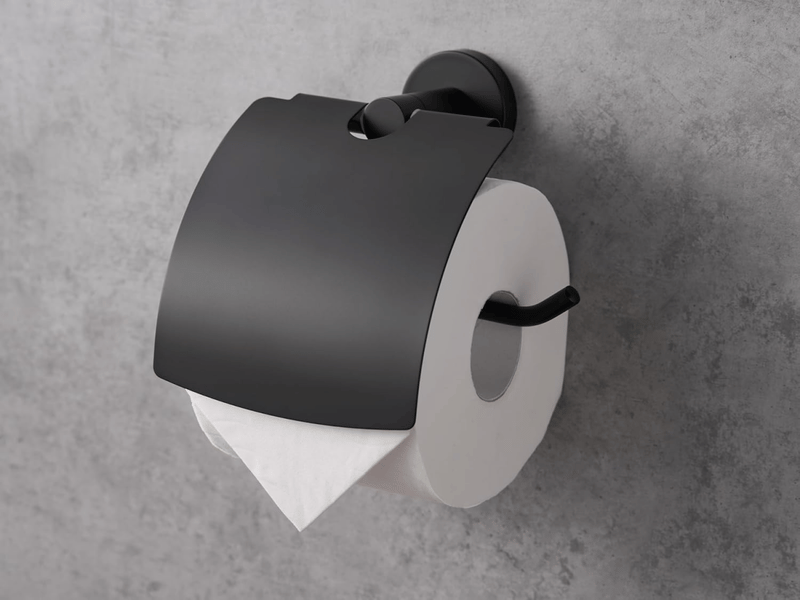  Porte-rouleau de papier toilette, fixation auto-adhésive ou par vis, acier inoxydable,noir b(avec couvercle)  - Conforama B