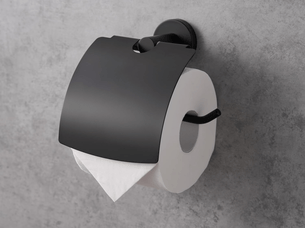 Porte-rouleau de papier toilette, fixation auto-adhésive ou par vis, acier inoxydable,noir b(avec couvercle)
