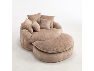 Canapé lounge xxl 1 place 190,5x138x63 cm, chaise longue ronde en polyester, assise profonde en mousse haute densité, coussins, sans montage, marron