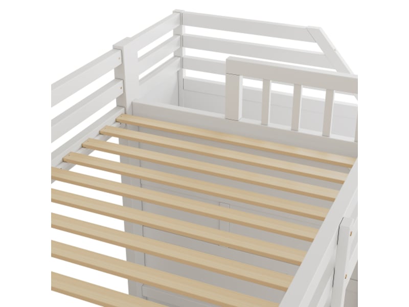  Lit mezzanine 90x200 cm blanc - sommier, garde-corps, marches escamotables et espace dressing intégré  - Conforama E