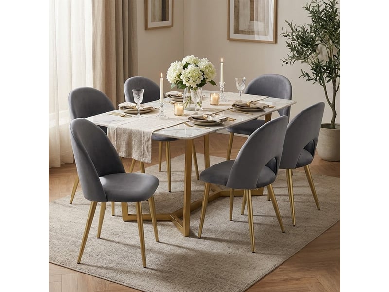 Lot de 4 chaises en velours rembourrées pour cuisine et salon bounty  - Conforama B
