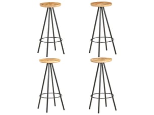 Lot de 4 tabouret de bar, chaise de bar bois de manguier brut