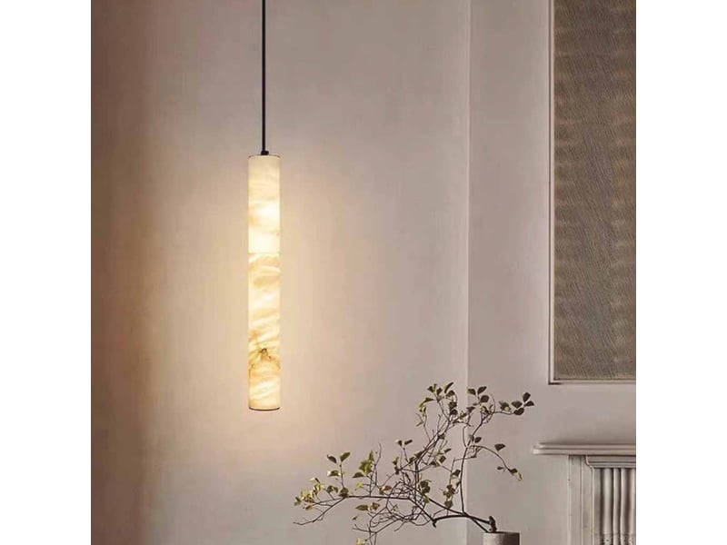  Suspension en marbre naturel 40cm, noire – led lumière chaude, style chandelier moderne  - Conforama C