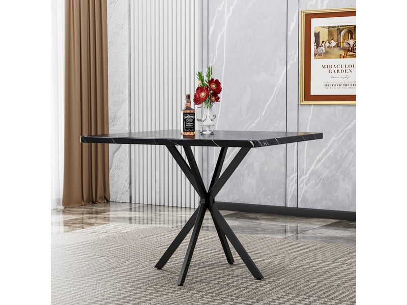 Table de salle à manger carrée 4 à 6 personnes gain de place - lpospi - pieds en métal, plateau mdf noir 98 × 98 cm - Conforama C