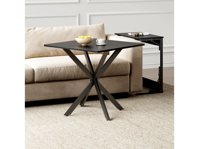  Table d’appoint, 80x80x75 cm, industrielle carrée table, pratique, plateau aggloméré, piètement acier, coloris noir  - Conforama D
