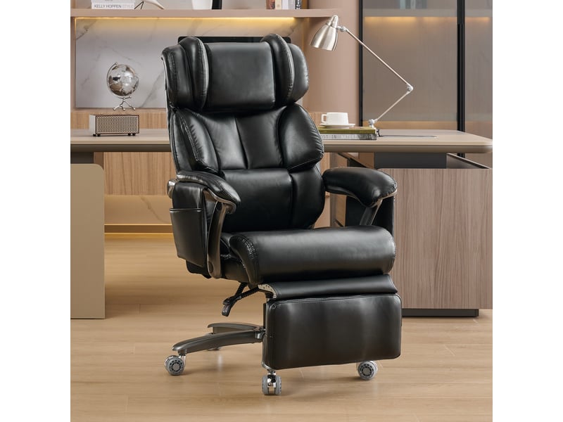  Fauteuil de bureau relax avec massage et chauffage, dossier inclinable, repose-pieds, en pu noir  - Conforama B