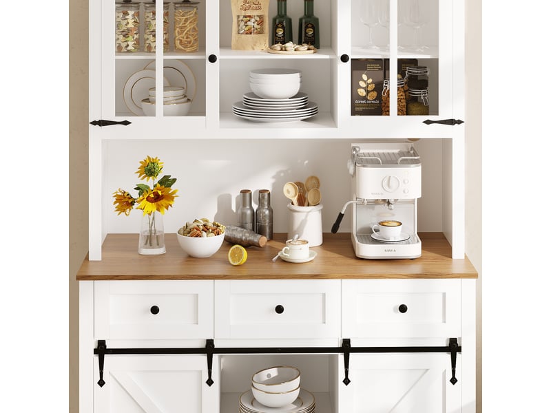  Buffet blanc 105x38x180 cm led – étagères ajustables, meuble salon et salle à manger  - Conforama E