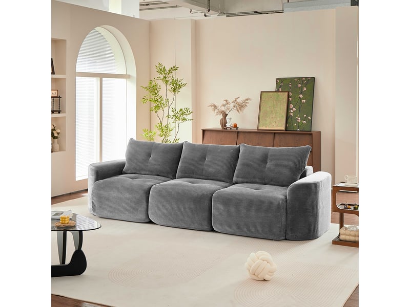  Canapé modulable 3 places 2+1 en velours côtelé gris anthracite, 279 x 100 x 84 cm Fay Lum - Conforama B