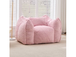 Fauteuil pouf avec dossier enveloppant et coussin, rembourrage en mousse, en fausse fourrure rose