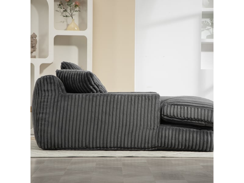  Canapé 1 place en velours côtelé gris foncé avec 3 coussins et mousse haute densité, 125x155x63 cm  - Conforama R