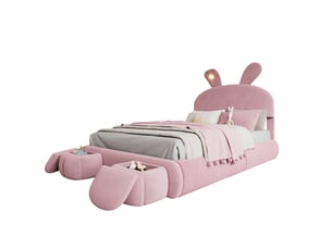 Lit avec rangement 140x200 cm MEUBLIV coloris rose