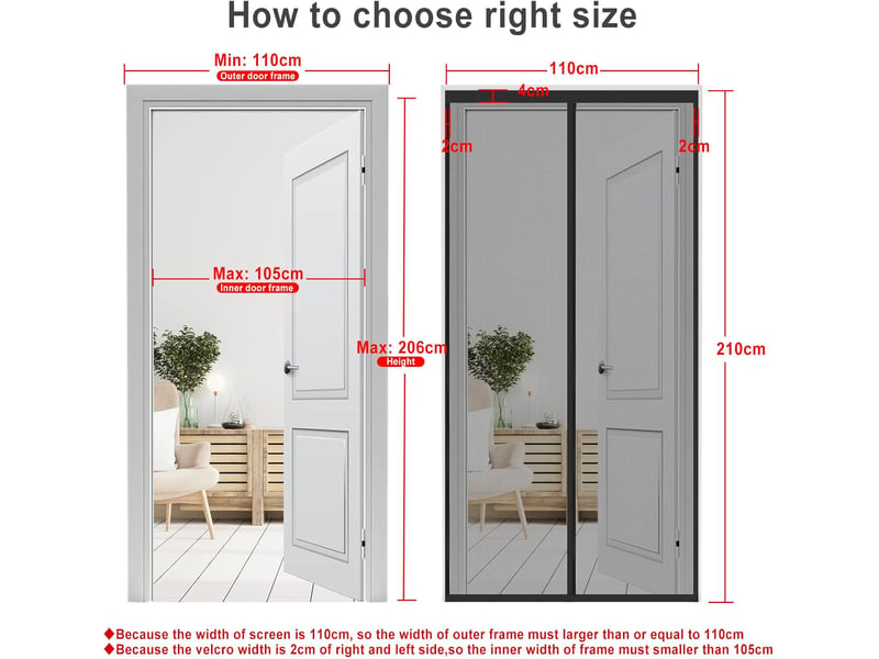  Moustiquaire de porte magnétique 110x210 cm – fermeture automatique, noir  - Conforama B