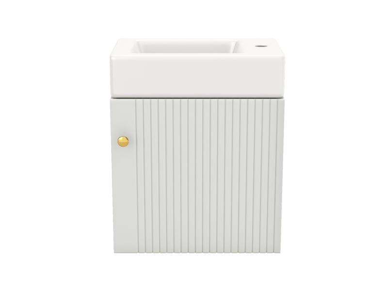 Meuble sous-vasque 46 cm avec vasque en céramique, meuble salle de bain suspendu blanc, petit meuble pour wc invités - Conforama A