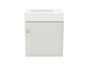 Meuble sous-vasque 46 cm avec vasque en céramique, meuble salle de bain suspendu blanc, petit meuble pour wc invités