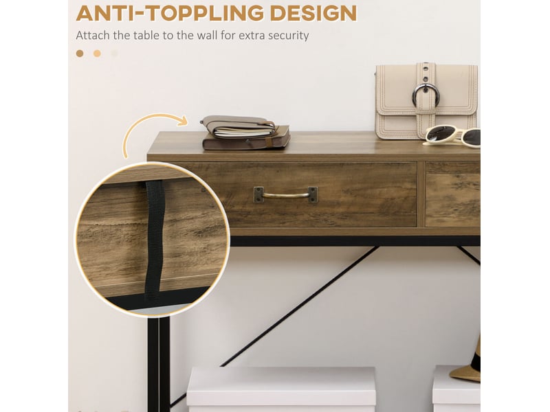  Console avec 2 tiroirs et 1 étagère, style industriel, pour entrée et salon, en bois, brun, 100 × 35 × 76,5 cm  - Conforama E