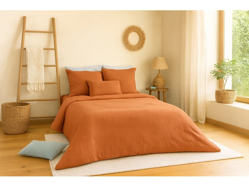 Parure de lit uni 1 personne gaze de coton, camel, 140x200cm PAR_GAZCOT_CAM140 - Conforama A