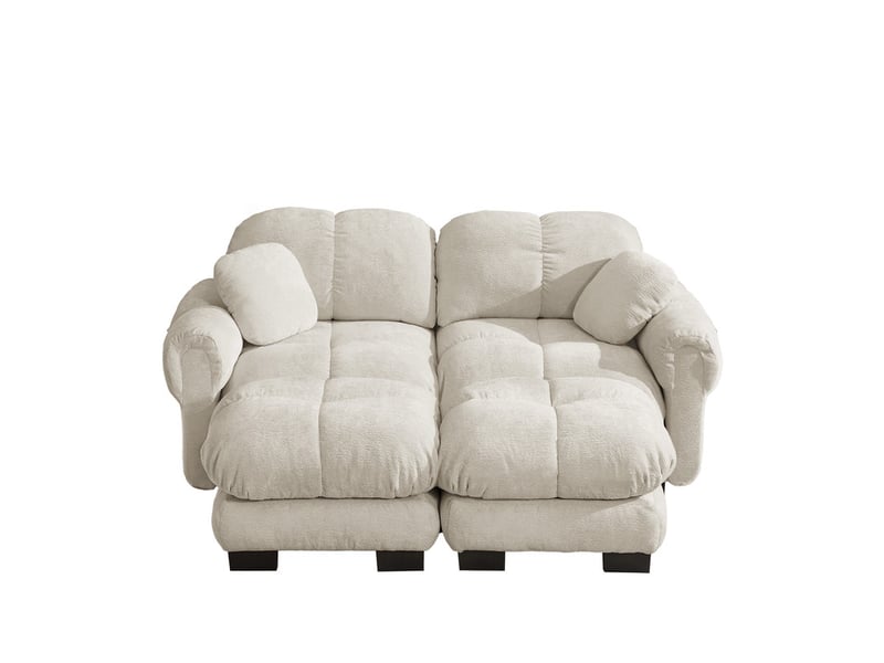  Canapé modulable u 2 places, chenille matelassé fin, coussins épais, 2 pouf amovible, 190x149x90cm, kaki clair  - Conforama A
