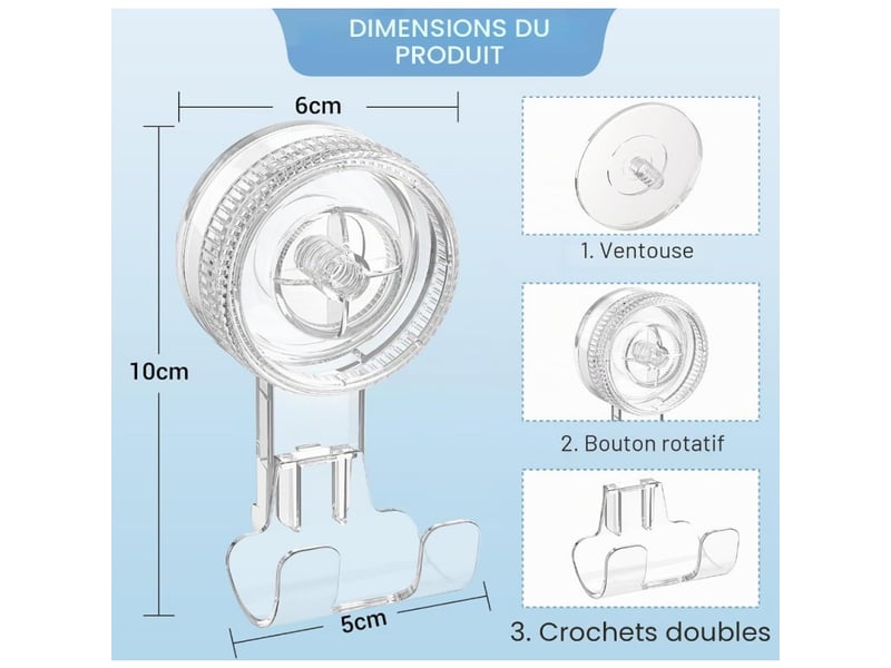  2 supports ventouse pour douche, amovibles. Idéaux salle de bain, cuisine, carrelage. Pour serviettes,  vêtements et sacs.  - Conforama C