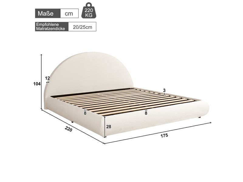  Lit coffre bouclé blanc à tête de lit arrondie 160 x 200 cm Fay Lum - Conforama C