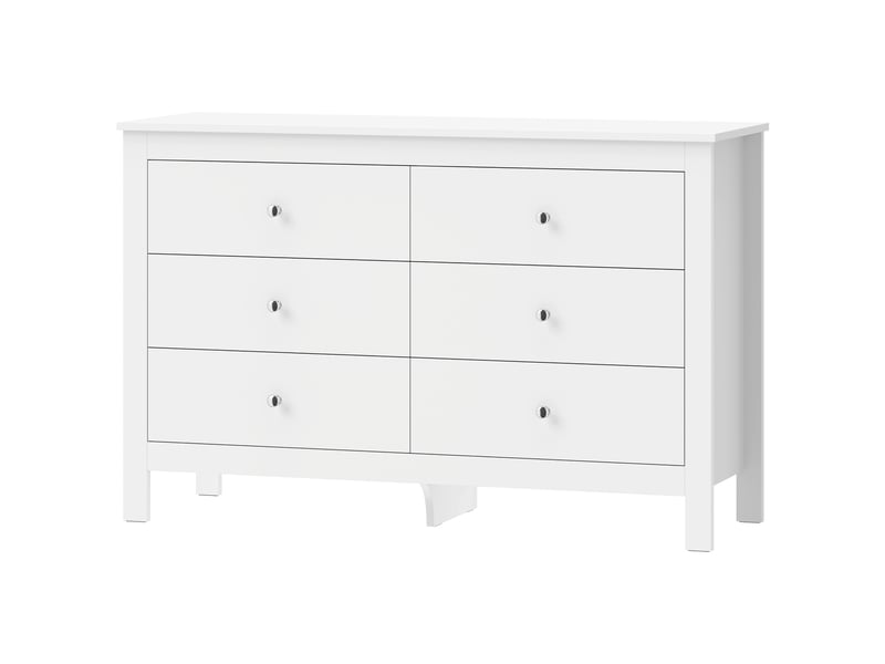  Commode 6 tiroirs sur pieds poignées boutons métal blanc  - Conforama A